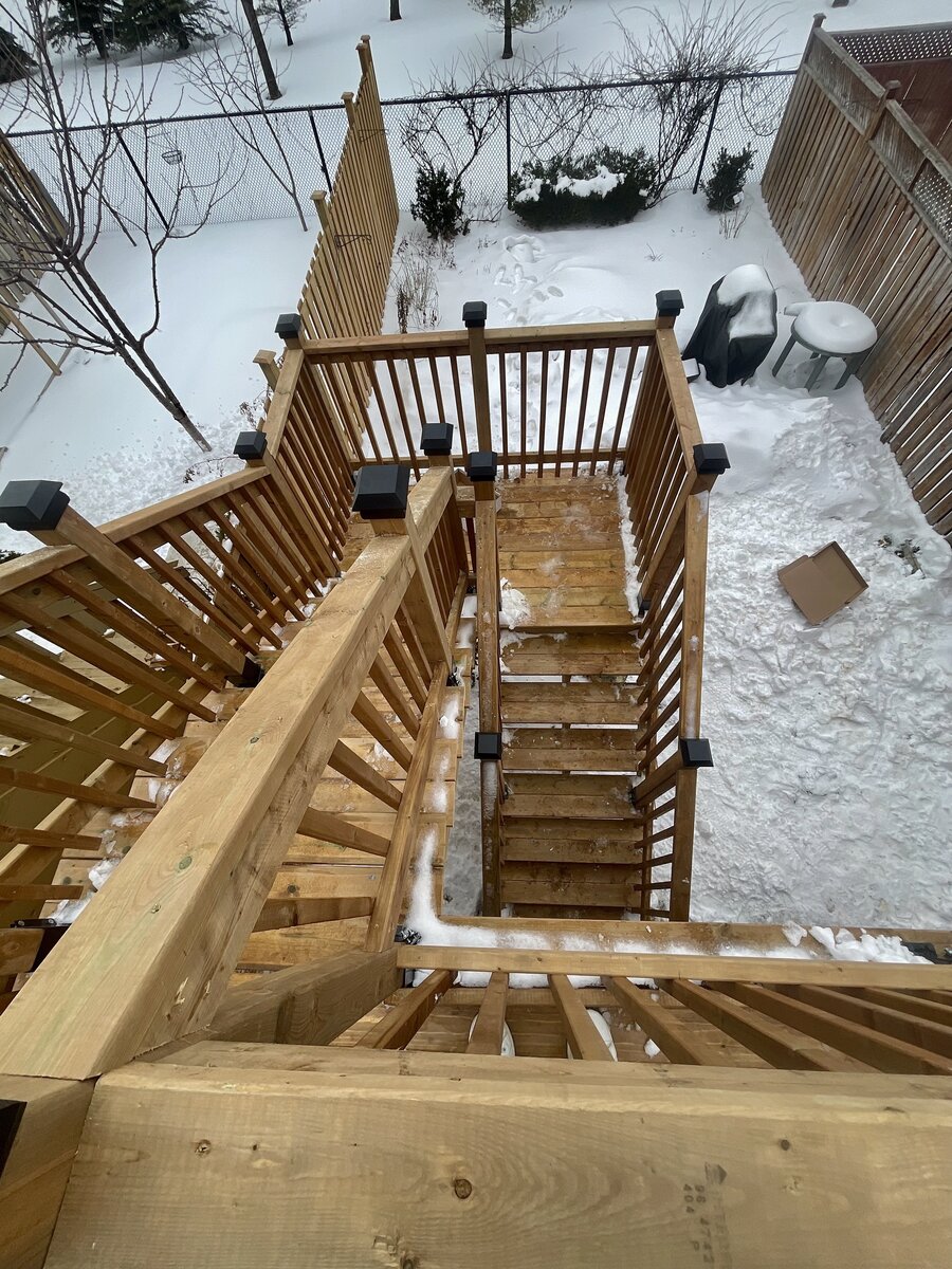 Cedar Deck Staircase Winter